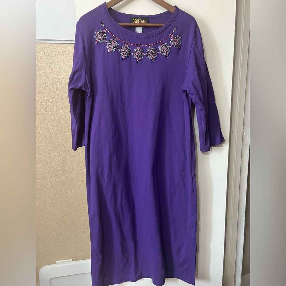 Y2K Bob Mackie Wearable Art Embroidered Purple Dress SzM Boho Whimsical Chic